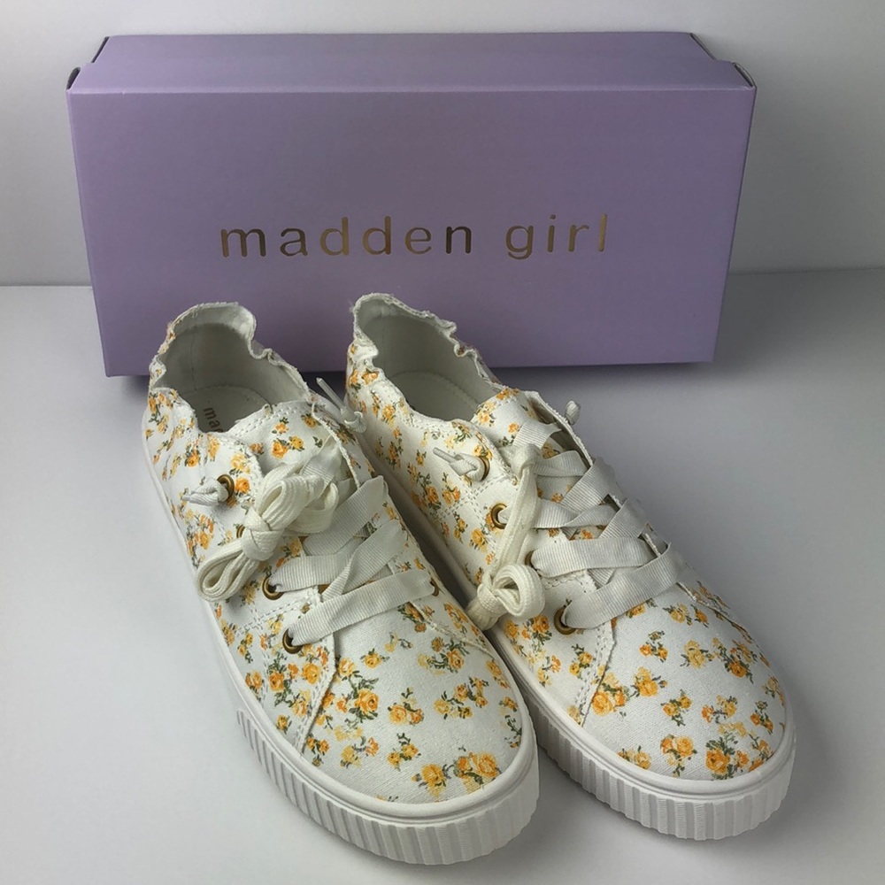 Excellent condition Madden Girl Marisa White & Yellow Floral Sneakers
